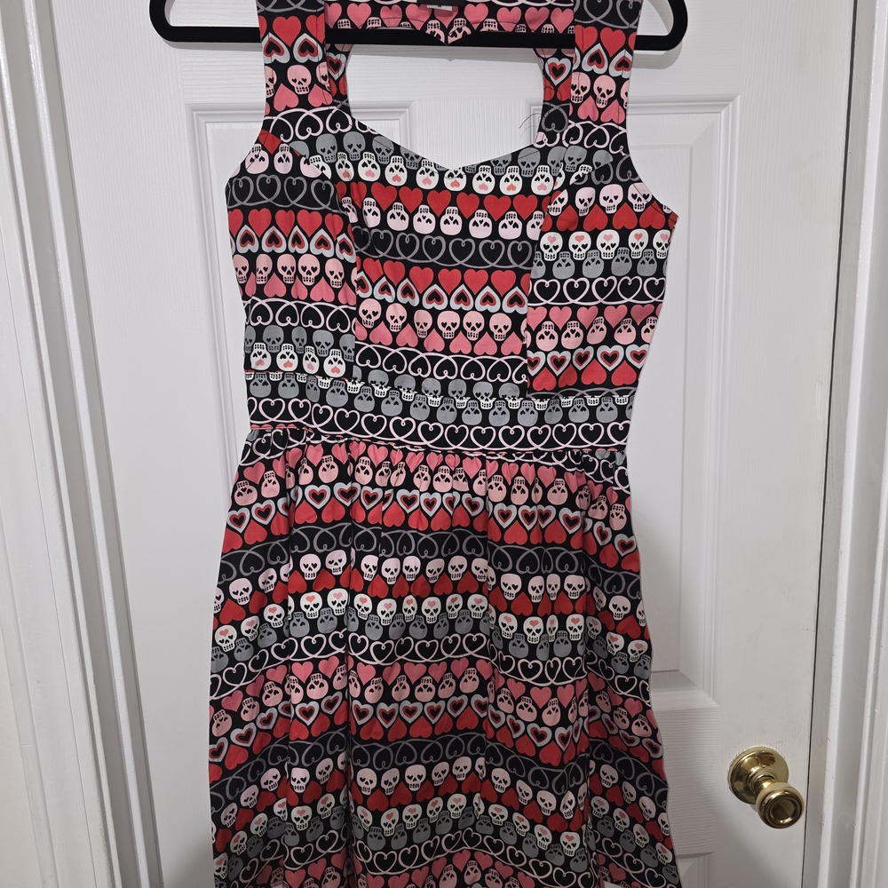 Folter Black and Pink Dios De Los Muertos Print Dress